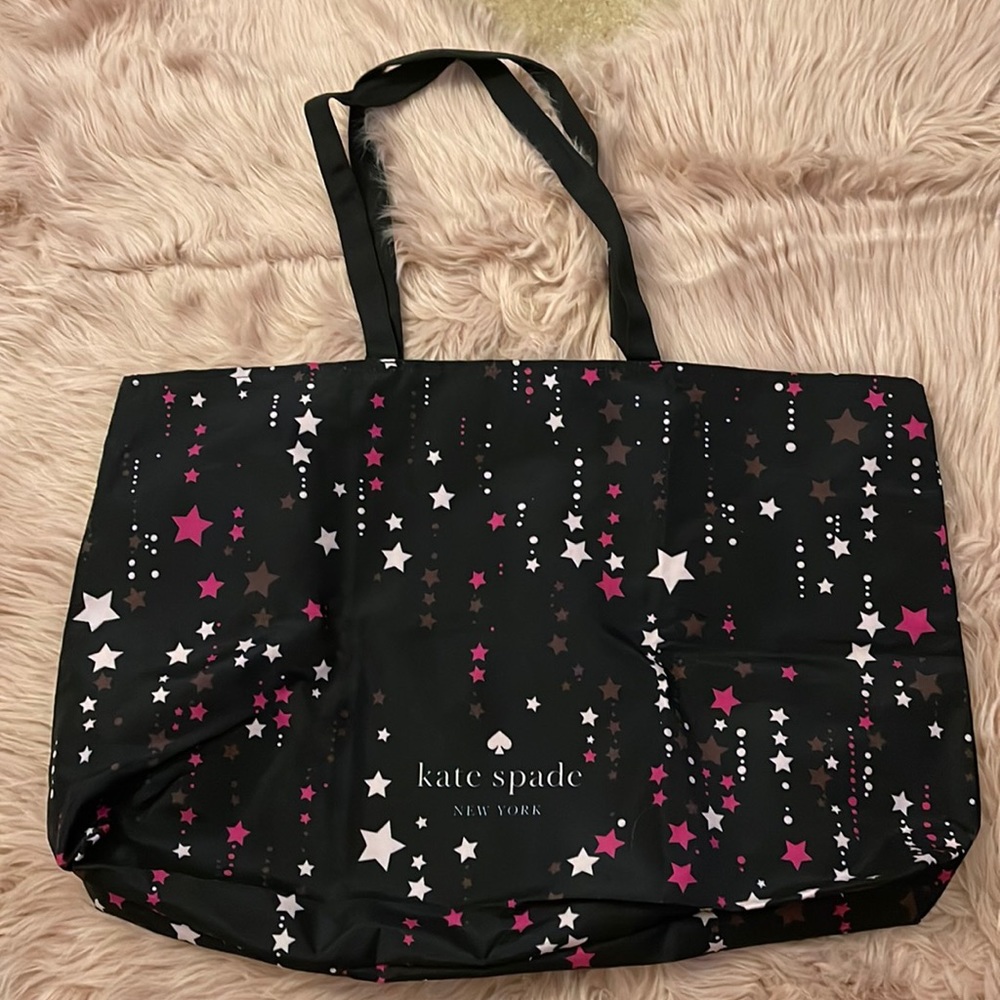 Kate Spade New York Star Print Lightweight Packable Tote Bag Size OS Color Black